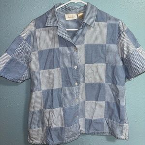 Studio Works Blue Patched Short Sleeve Button Up